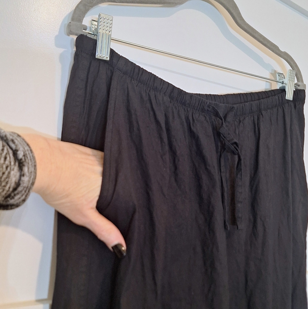 Athleta Linen Blend Stretch Wide Leg Pull On Pants High Rise Black Size Medium - Picture 7 of 16